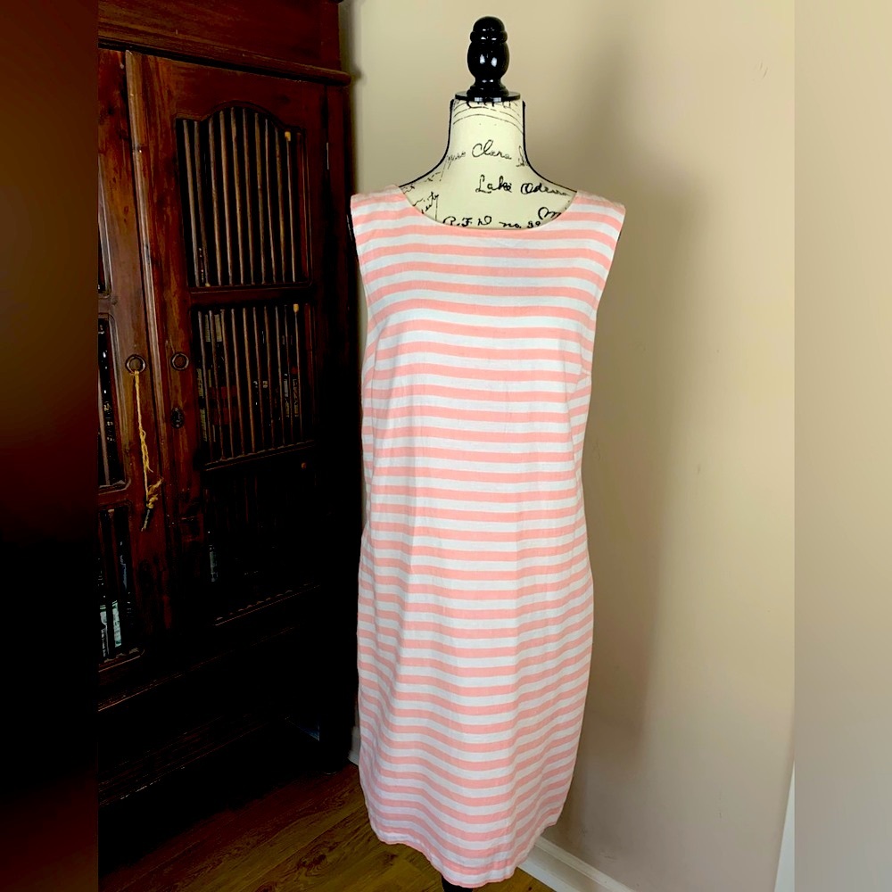 Kim Rogers Striped Linen Blend Shift Dress